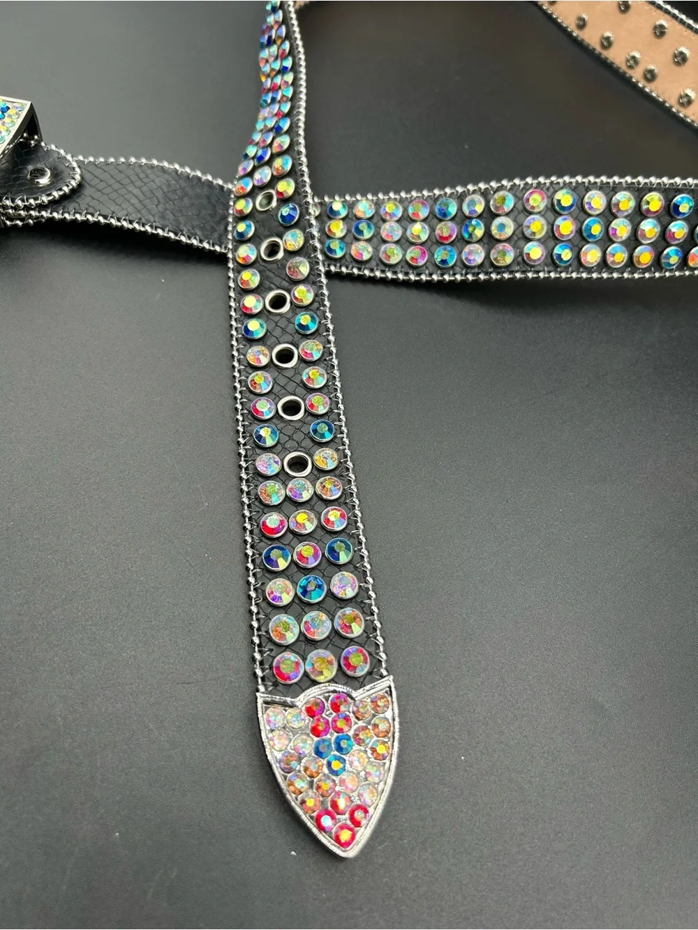 MAJESTIK  “Prodigy”  Leather Belt Colorful - Rhinestone . Size L